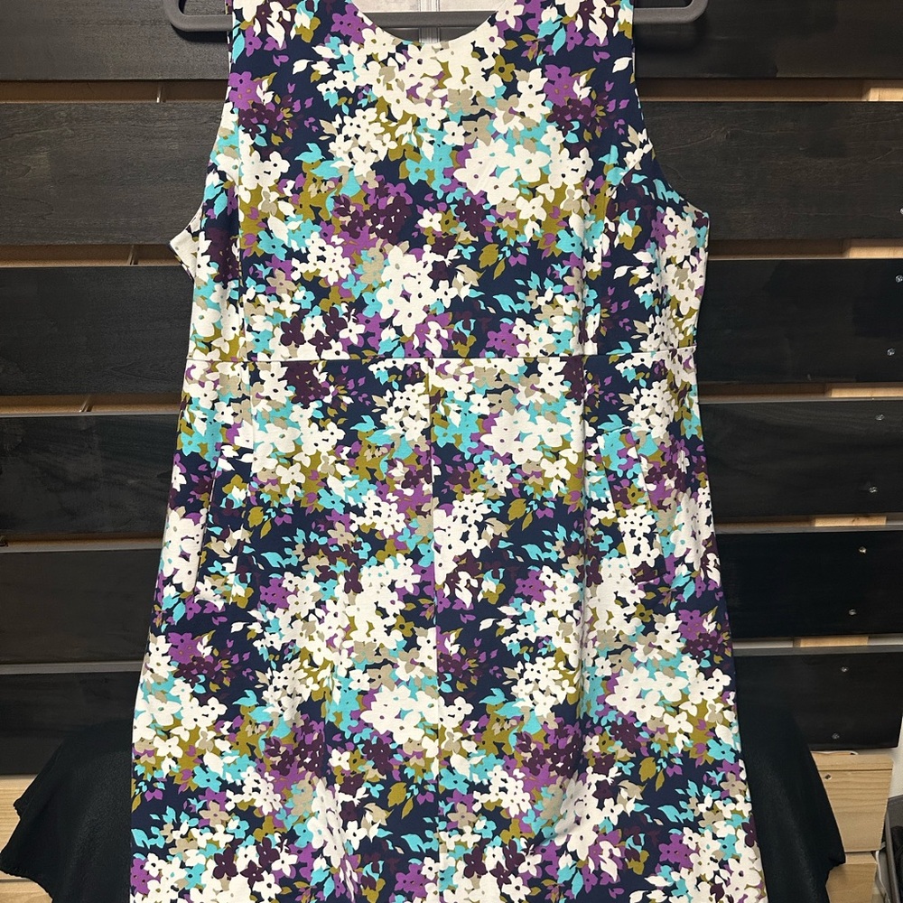 Lands' End Floral Midi Dress - Purple, Blue, and White